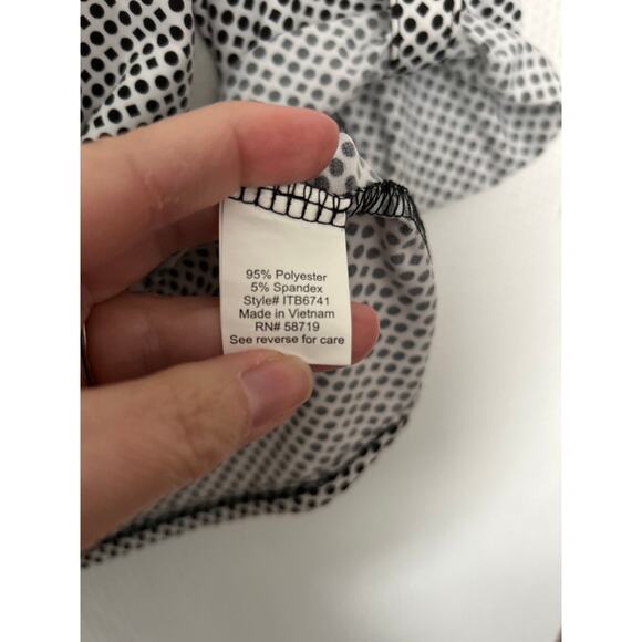 Notations Blouse Black White Geometric Print Button Front Roll Tab Sleeve Medium - Picture 6 of 10